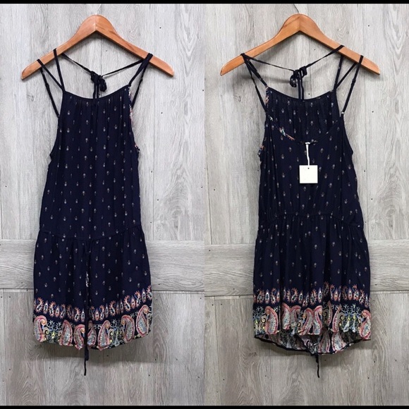 ❤️1 left❤️ Navy Blue Paisley Print Romper - Picture 2 of 4